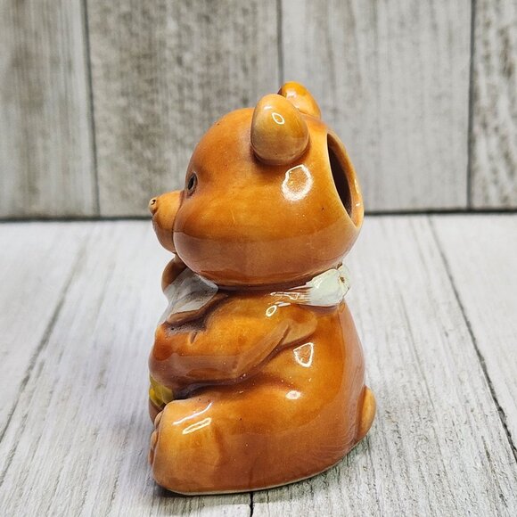 Vintage Teddy Bear Cub Toothpick Holder Ceramic Glazed 3'' JAPAN - Picture 3 of 8